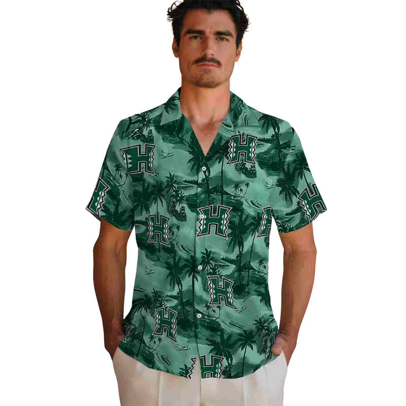 hawaii rainbow warriors coastal palms green hawaiian shirt fashion forward