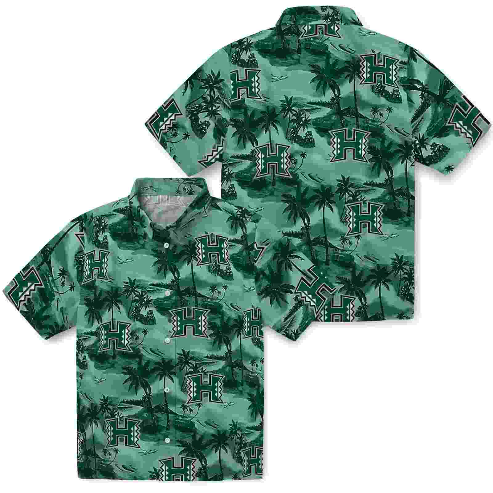 hawaii rainbow warriors coastal palms green hawaiian shirt high quality