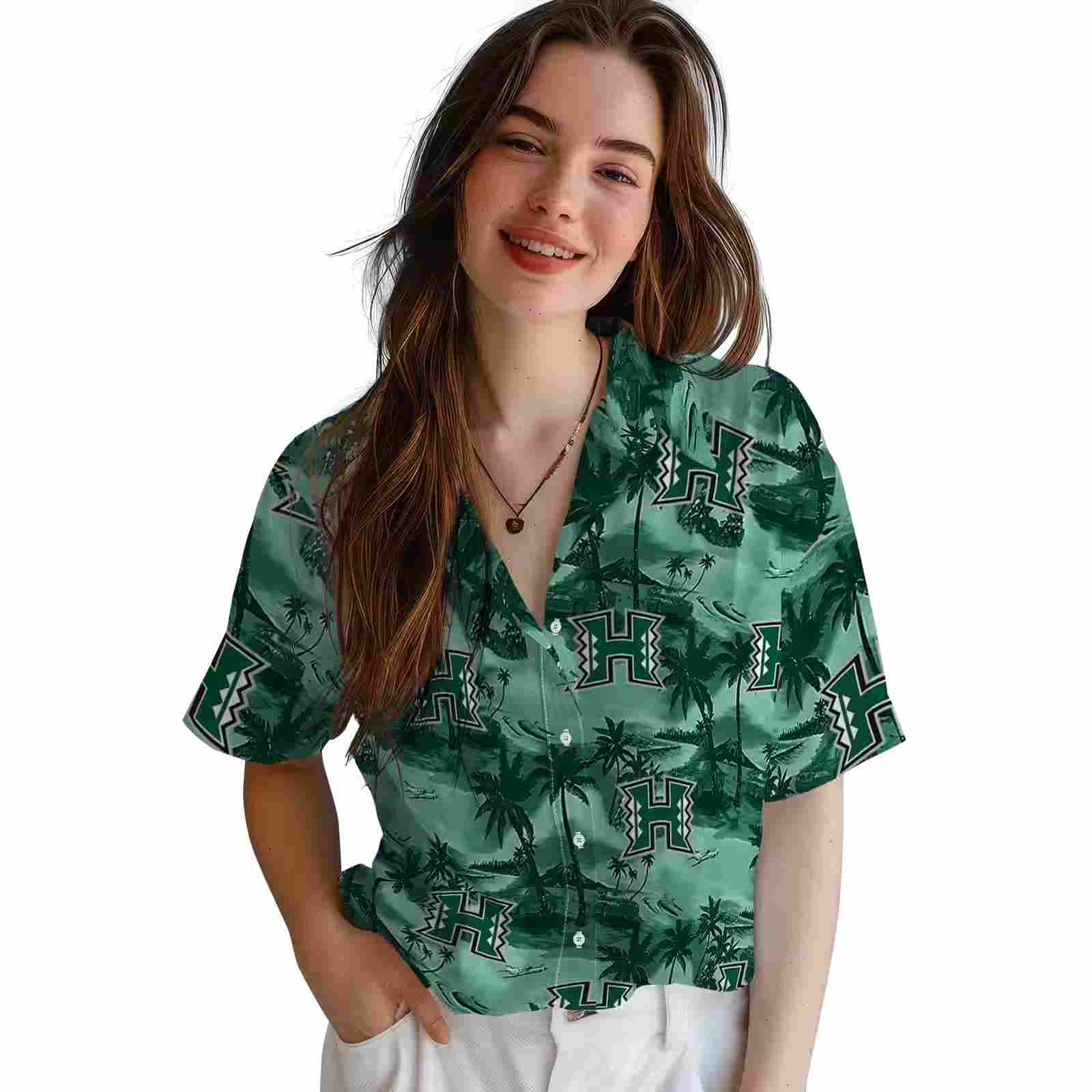 hawaii rainbow warriors coastal palms green hawaiian shirt latest model