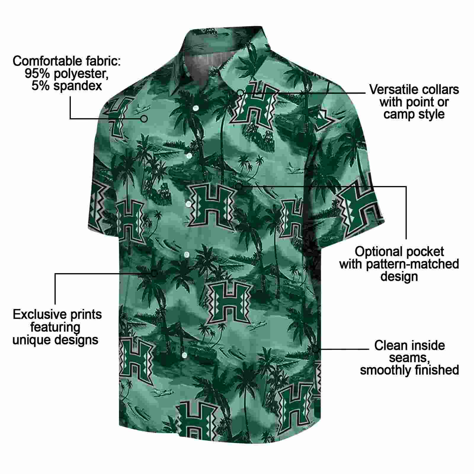 hawaii rainbow warriors coastal palms green hawaiian shirt new arrival