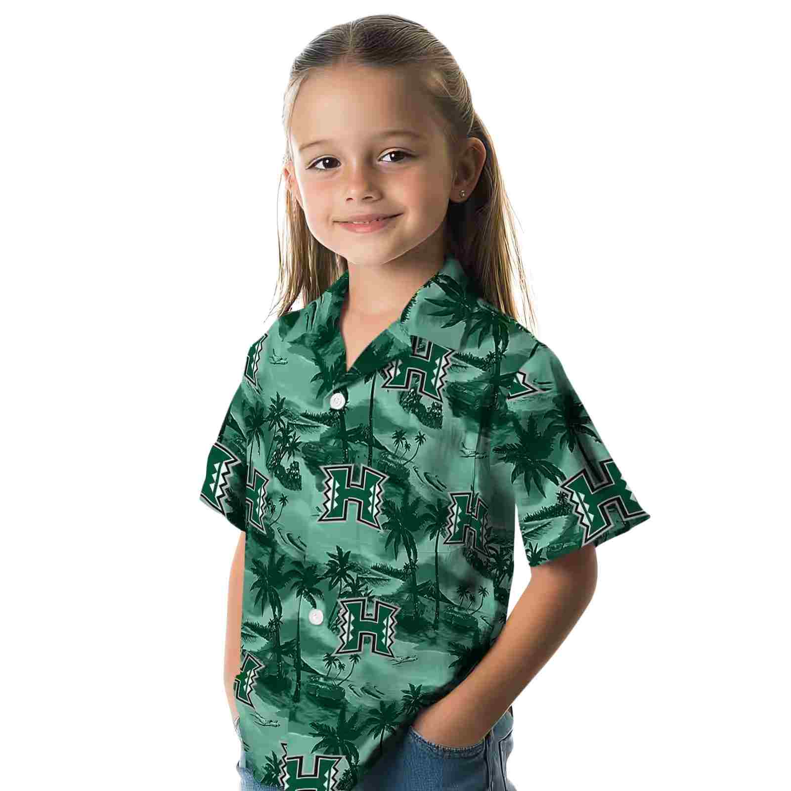 hawaii rainbow warriors coastal palms green hawaiian shirt premium grade