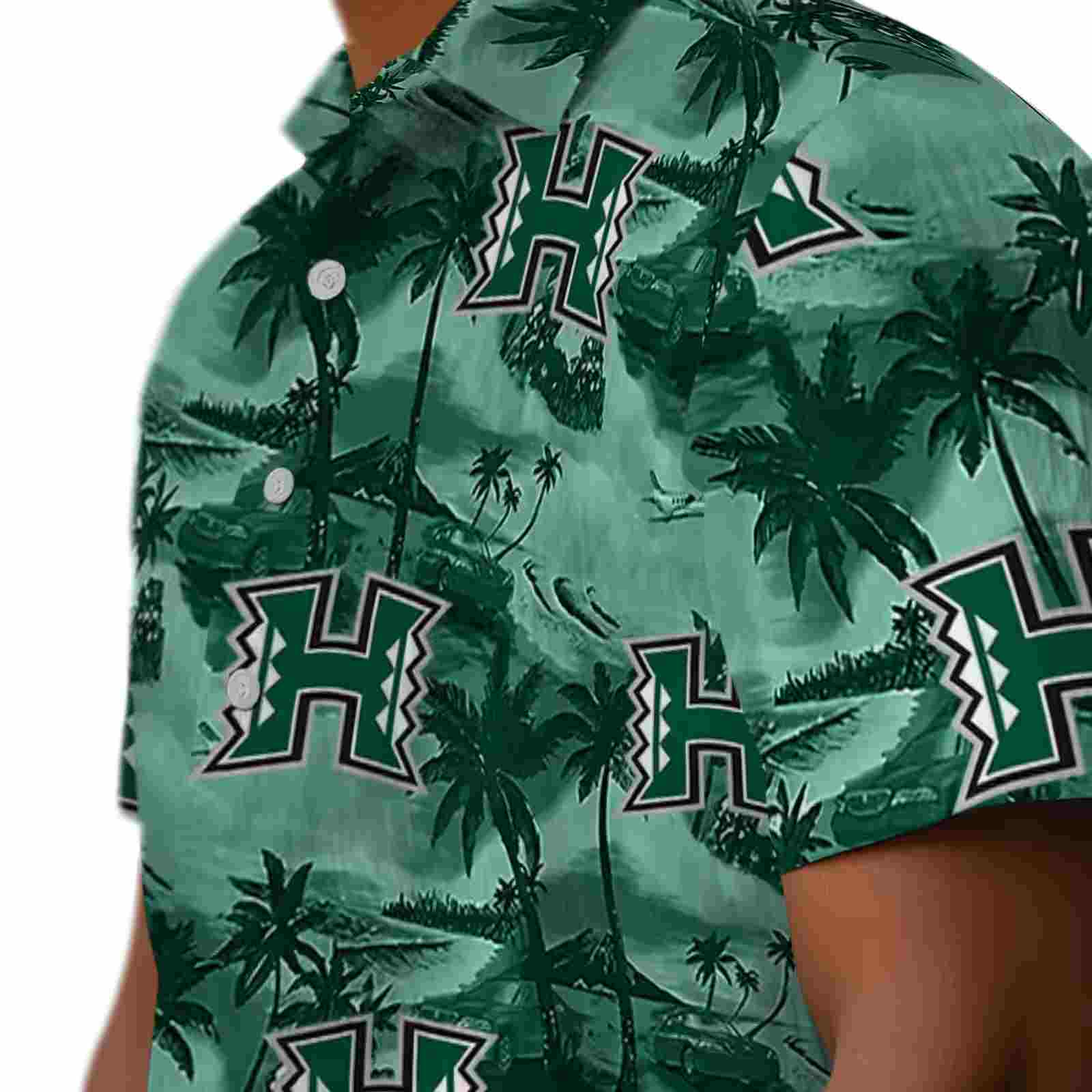 hawaii rainbow warriors coastal palms green hawaiian shirt trendy