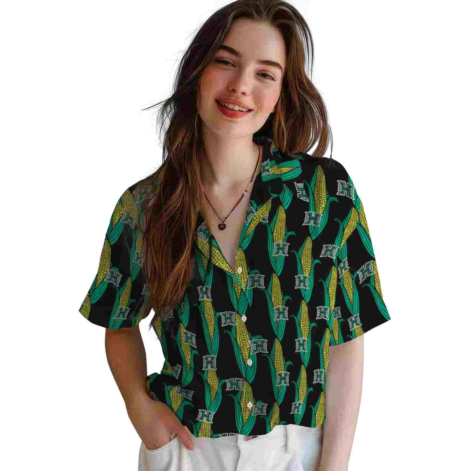 hawaii rainbow warriors corn motifs black green hawaiian shirt latest model