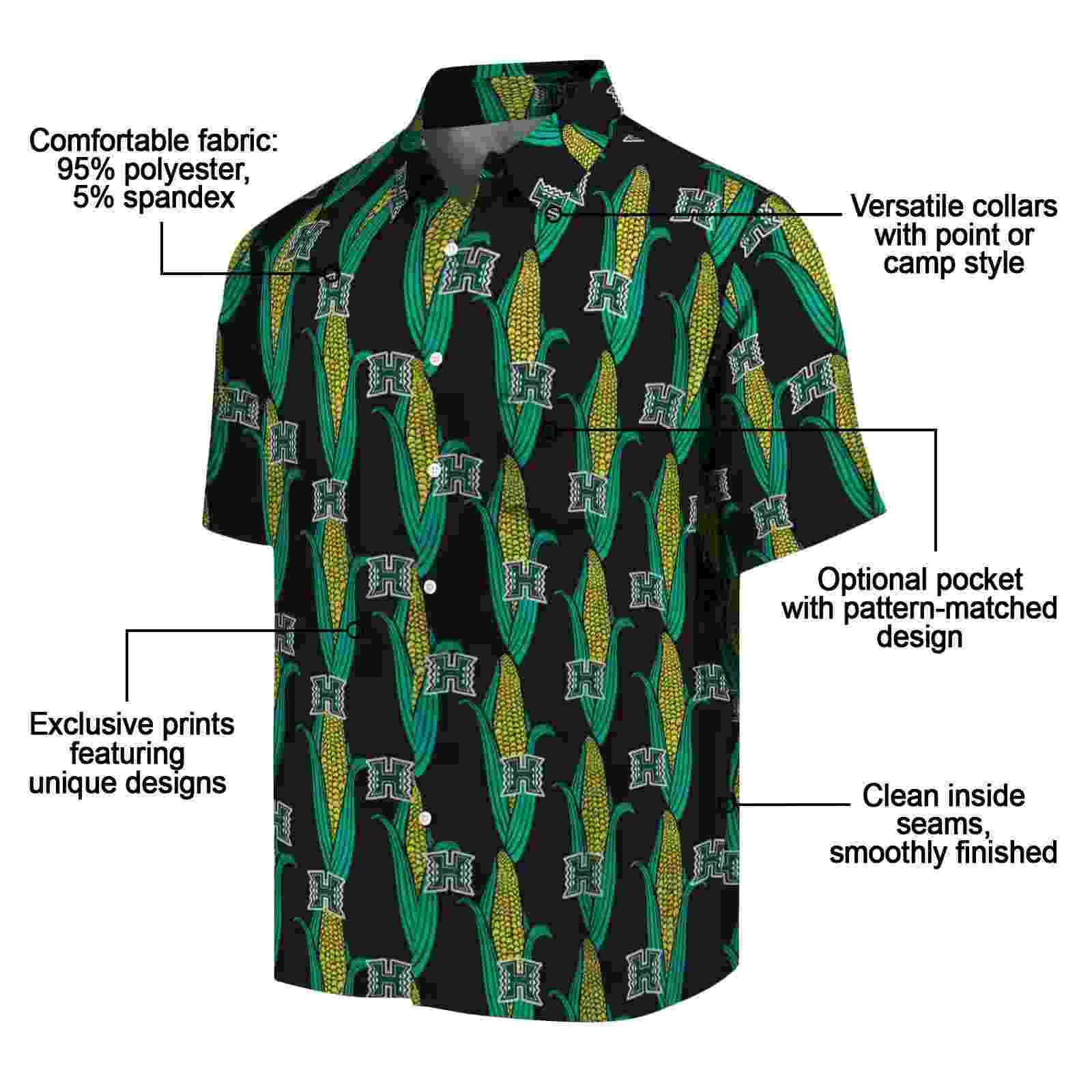 hawaii rainbow warriors corn motifs black green hawaiian shirt new arrival