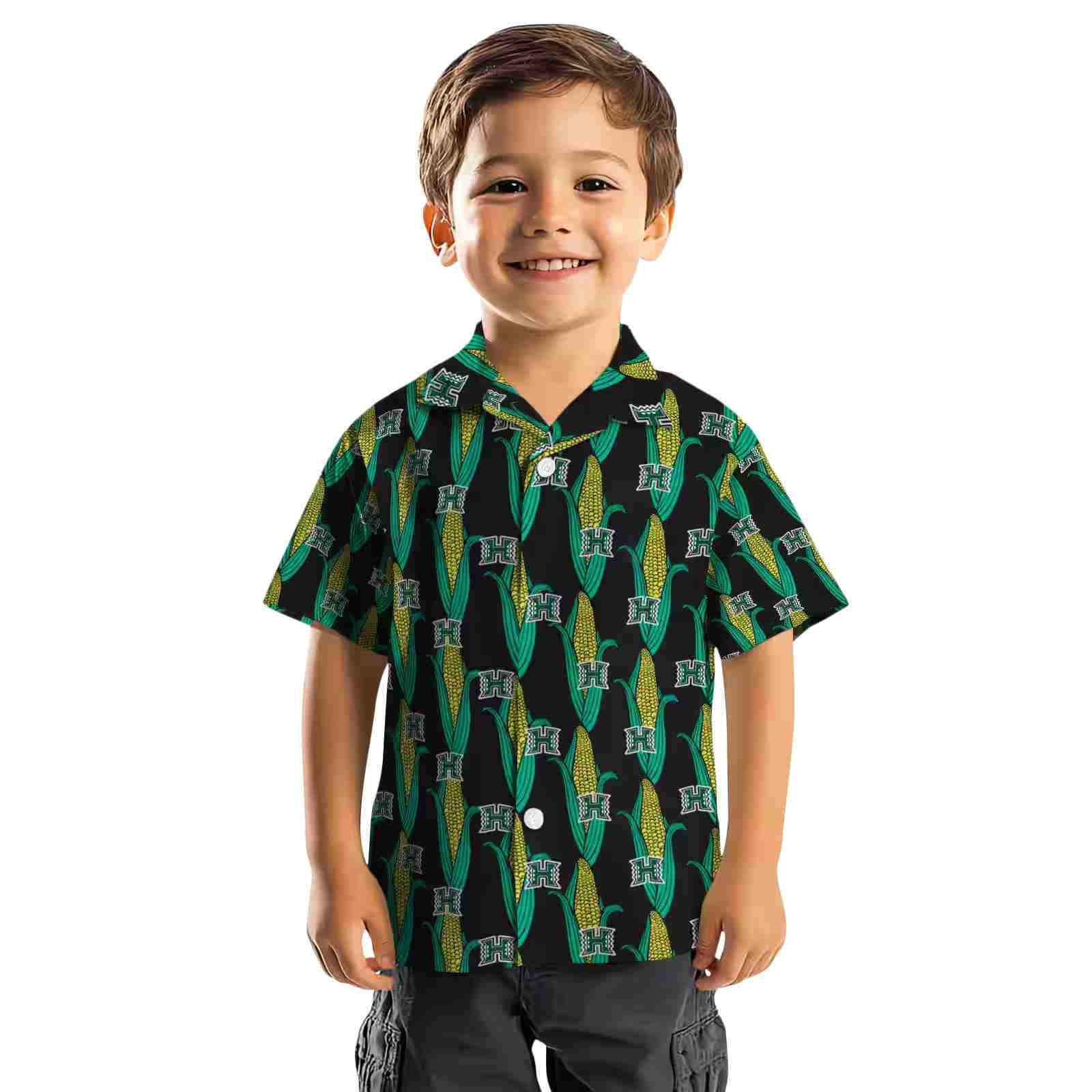 hawaii rainbow warriors corn motifs black green hawaiian shirt top rated