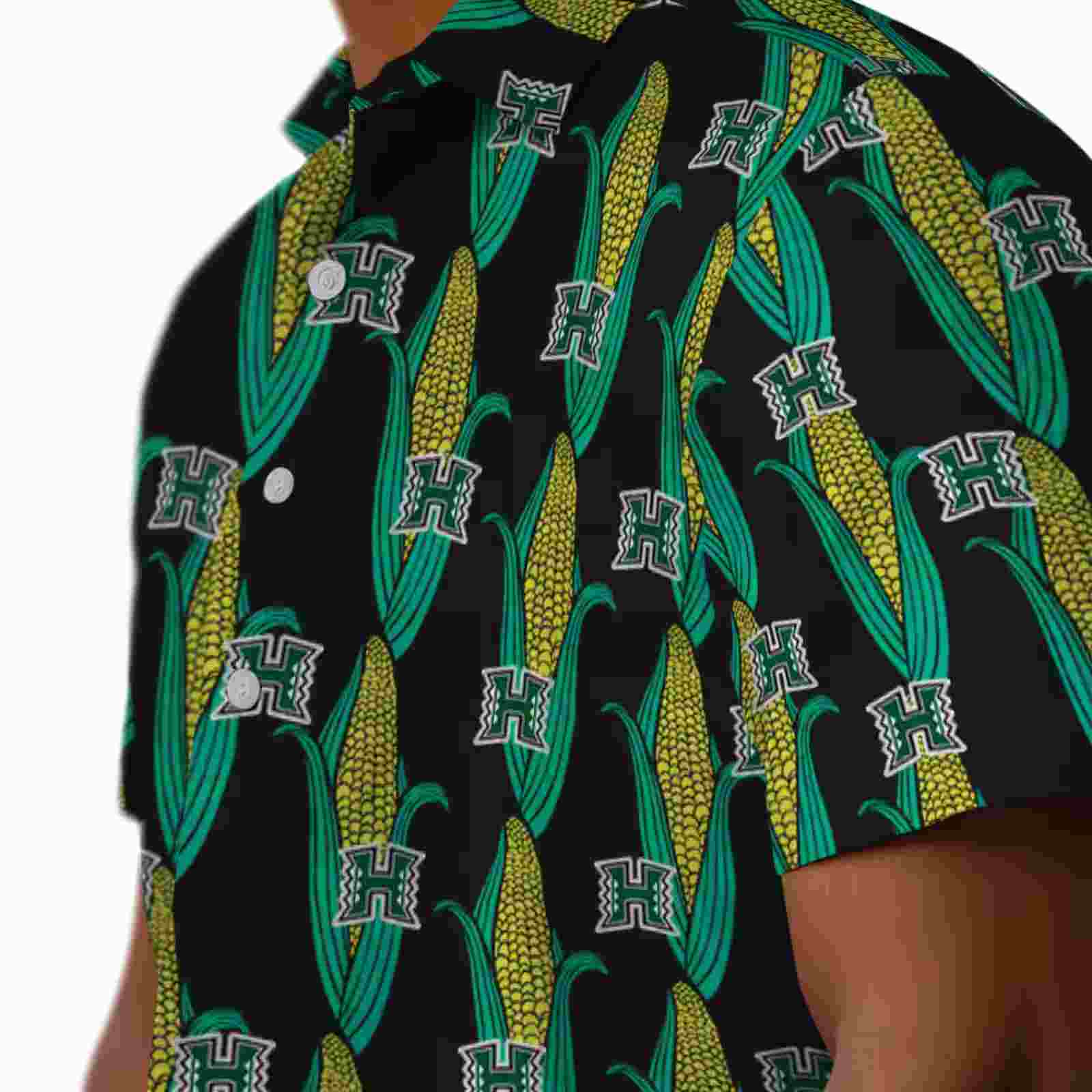 hawaii rainbow warriors corn motifs black green hawaiian shirt trendy