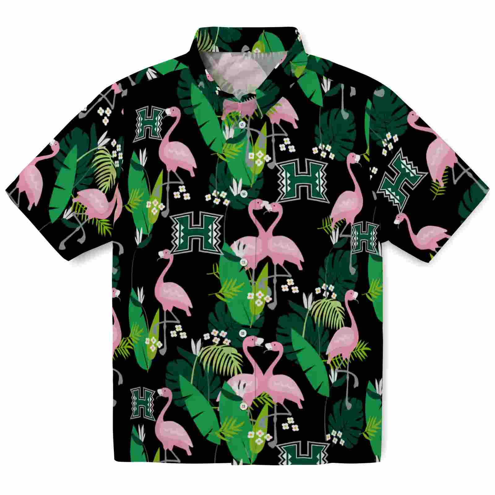 Hawaii Rainbow Warriors Flamingo Foliage Green Hawaiian Shirt