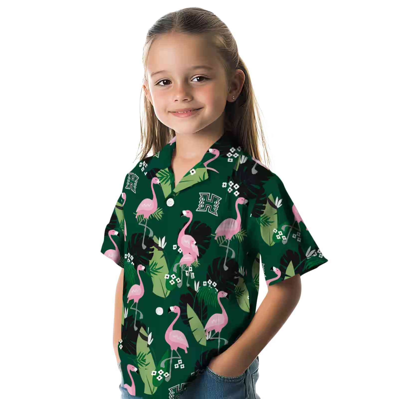 hawaii rainbow warriors flamingo leaf motif green hawaiian shirt premium grade