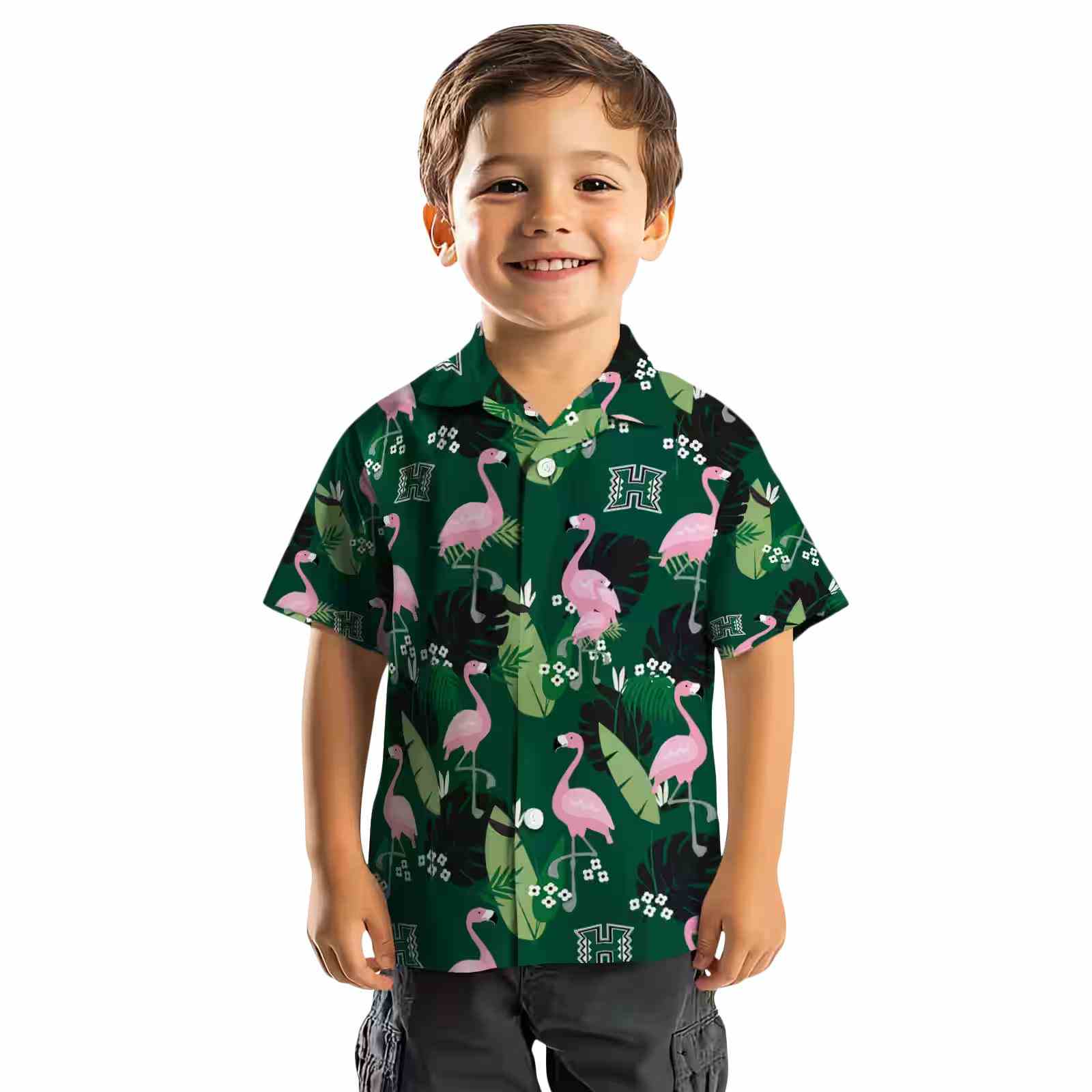 hawaii rainbow warriors flamingo leaf motif green hawaiian shirt top rated