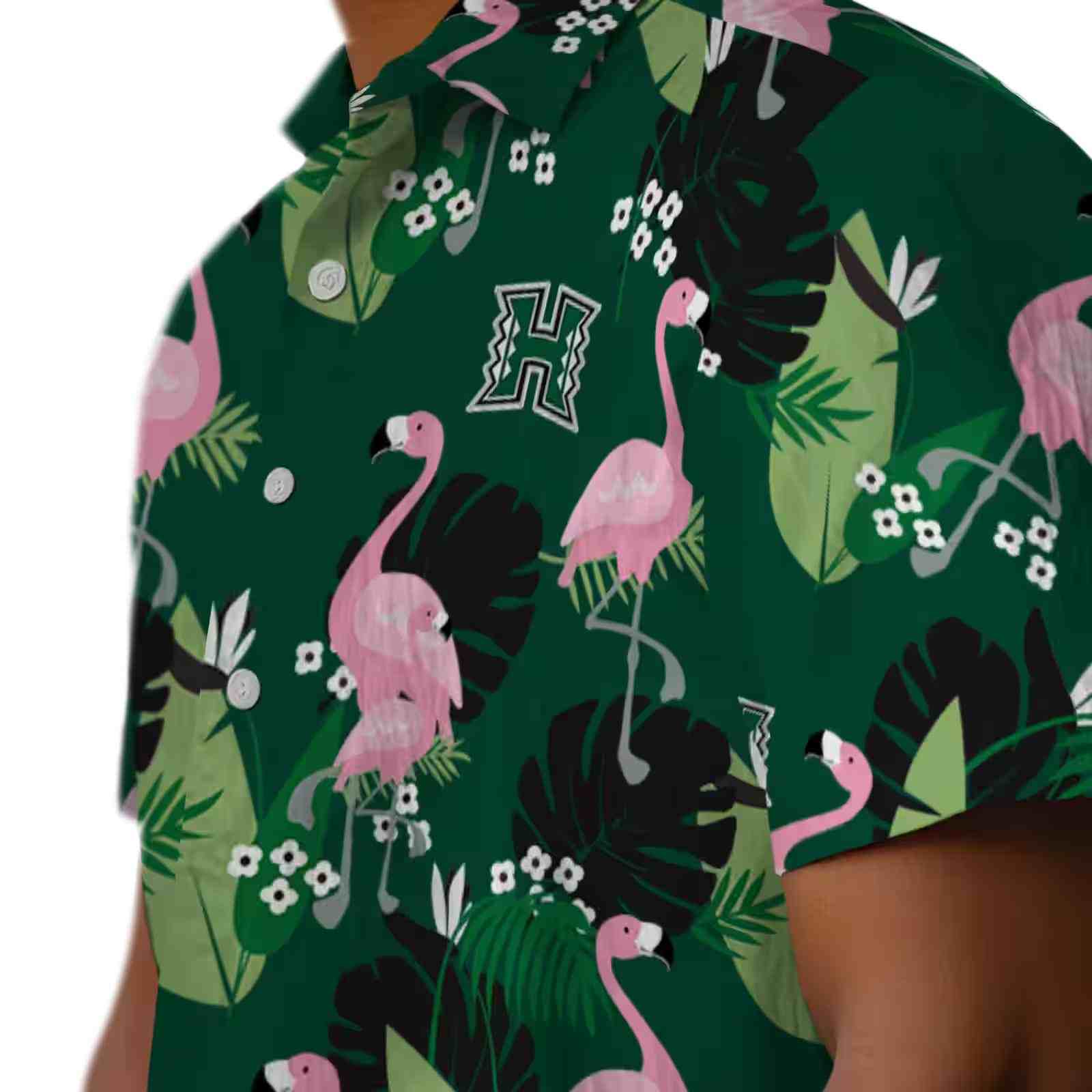 hawaii rainbow warriors flamingo leaf motif green hawaiian shirt trendy