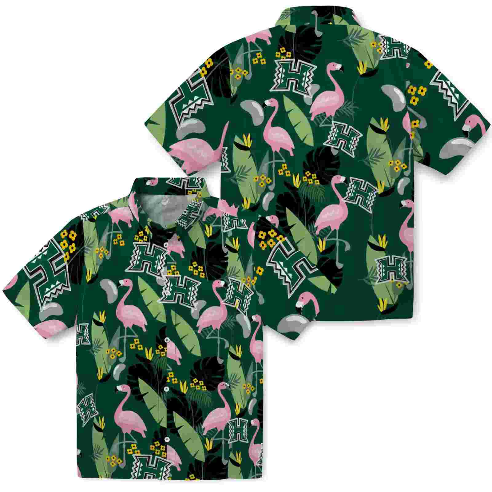 hawaii rainbow warriors flamingo leaves green hawaiian shirt high quality