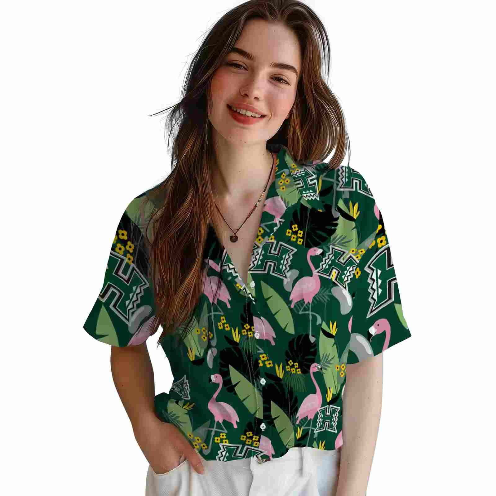 hawaii rainbow warriors flamingo leaves green hawaiian shirt latest model