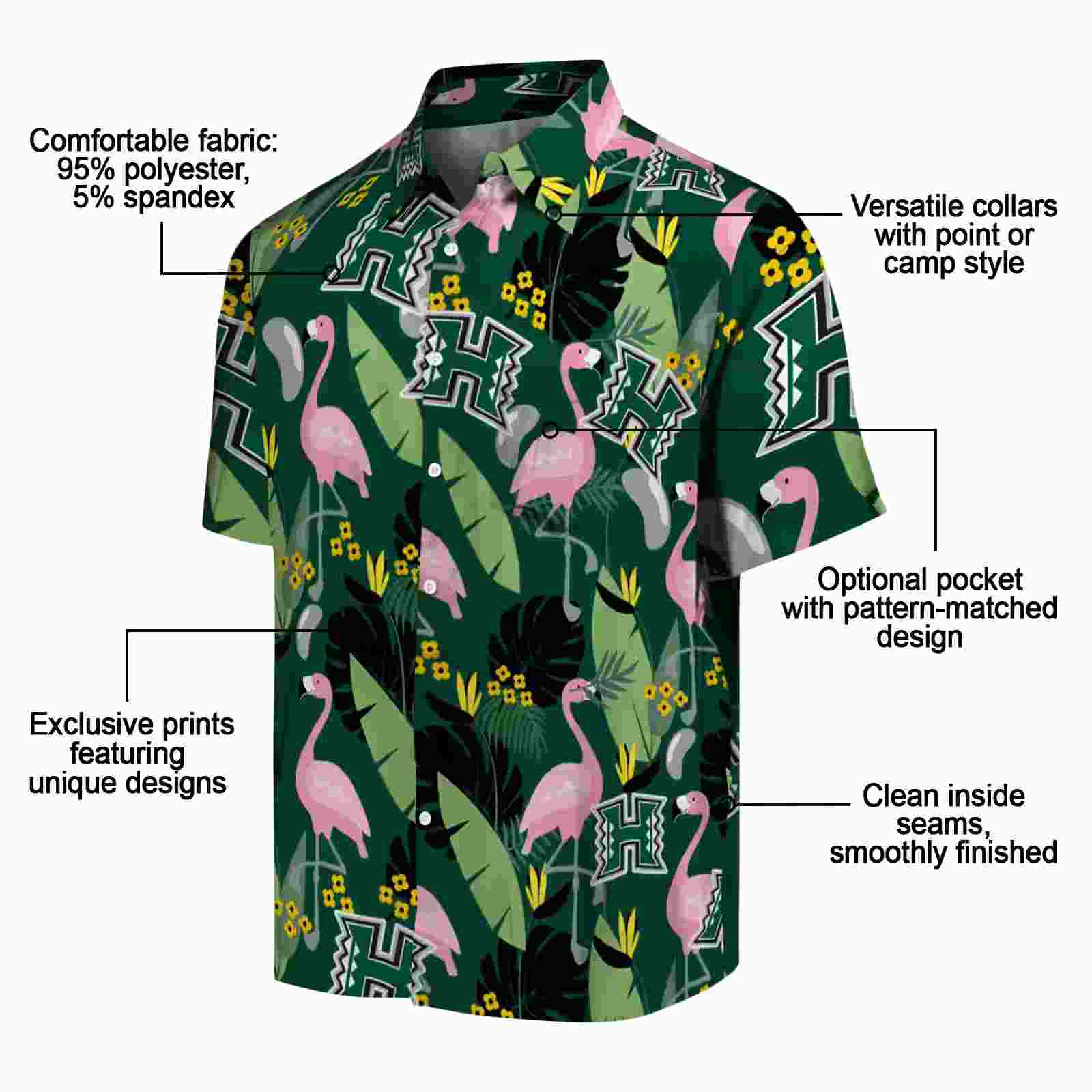 hawaii rainbow warriors flamingo leaves green hawaiian shirt new arrival