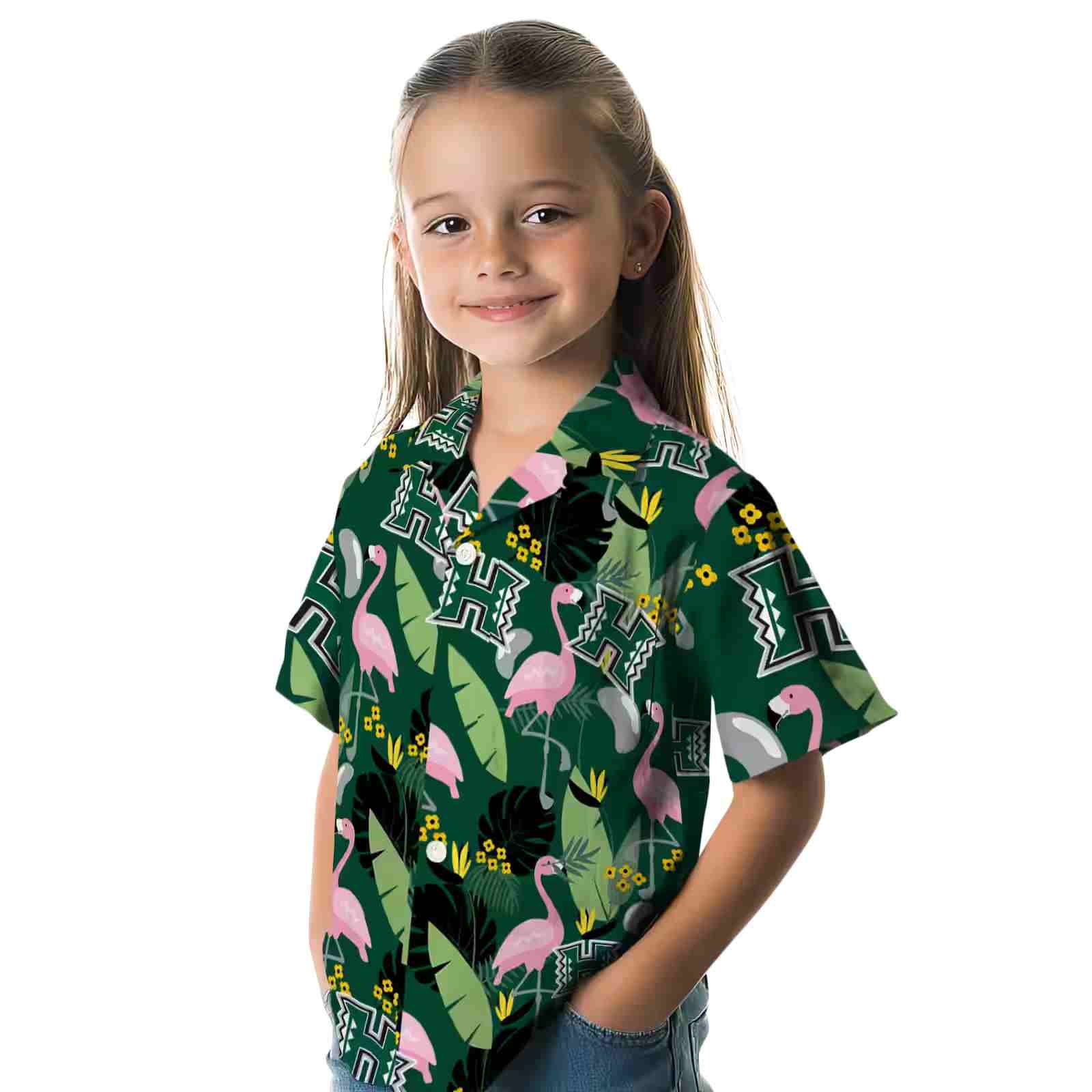 hawaii rainbow warriors flamingo leaves green hawaiian shirt premium grade