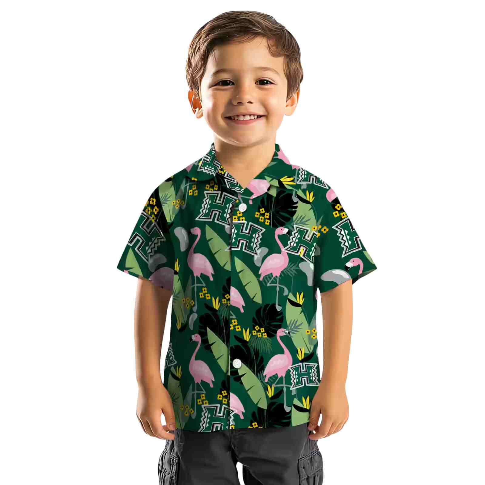 hawaii rainbow warriors flamingo leaves green hawaiian shirt top rated