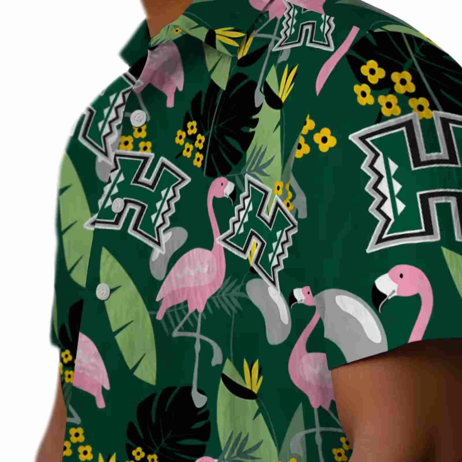 hawaii rainbow warriors flamingo leaves green hawaiian shirt trendy