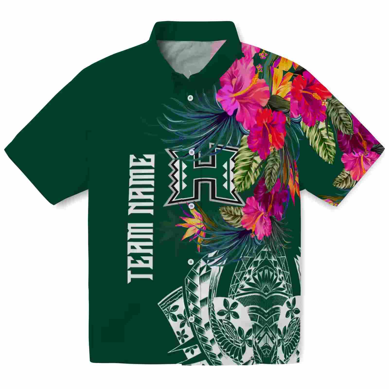 Hawaii Rainbow Warriors Floral Polynesian Green Hawaiian Shirt