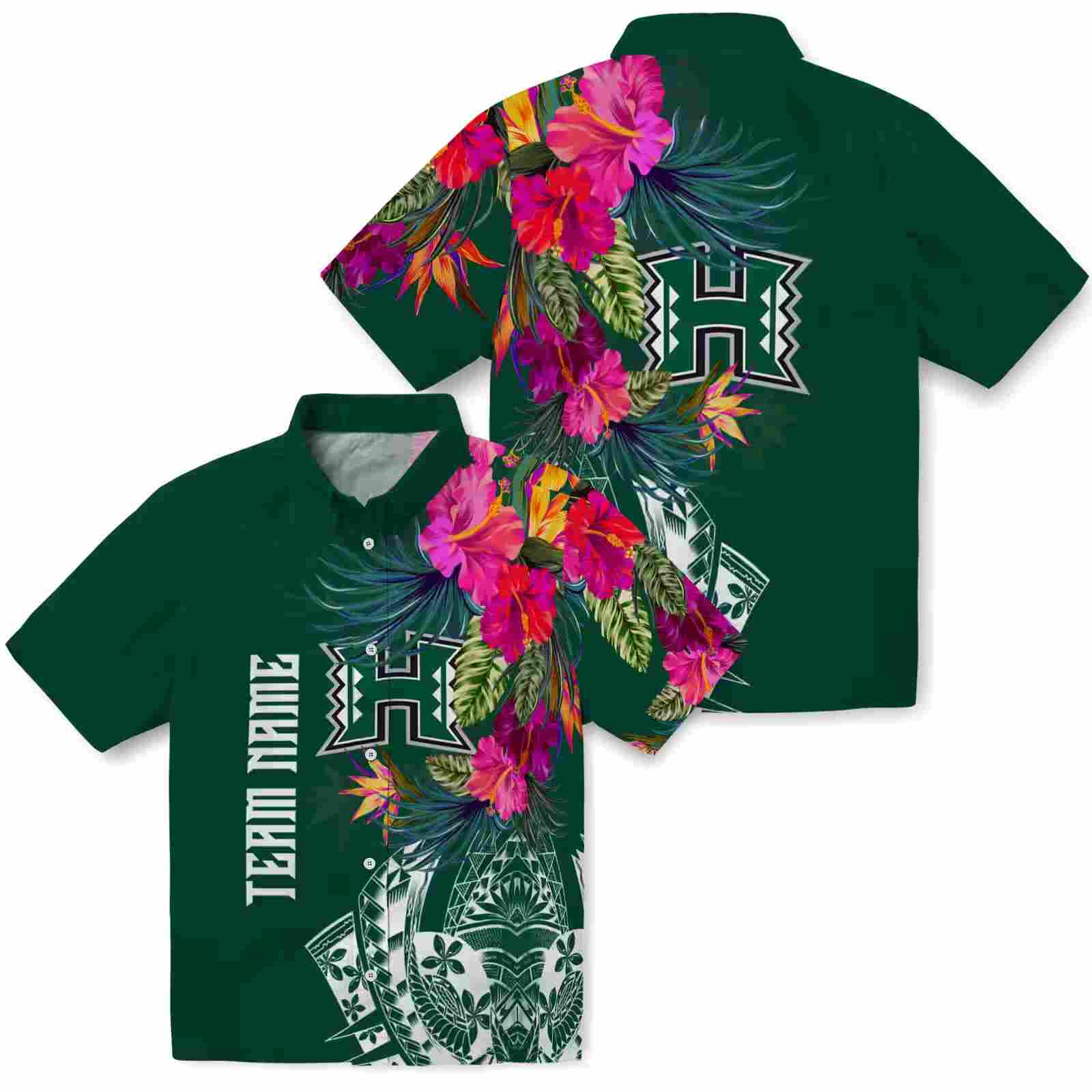 hawaii rainbow warriors floral polynesian green hawaiian shirt high quality