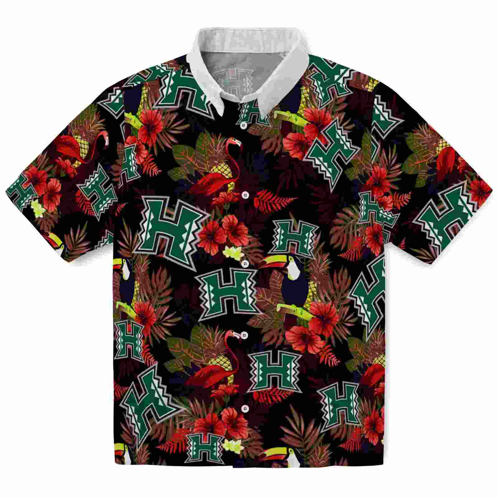 Hawaii Rainbow Warriors Floral Toucan Green Red Hawaiian Shirt