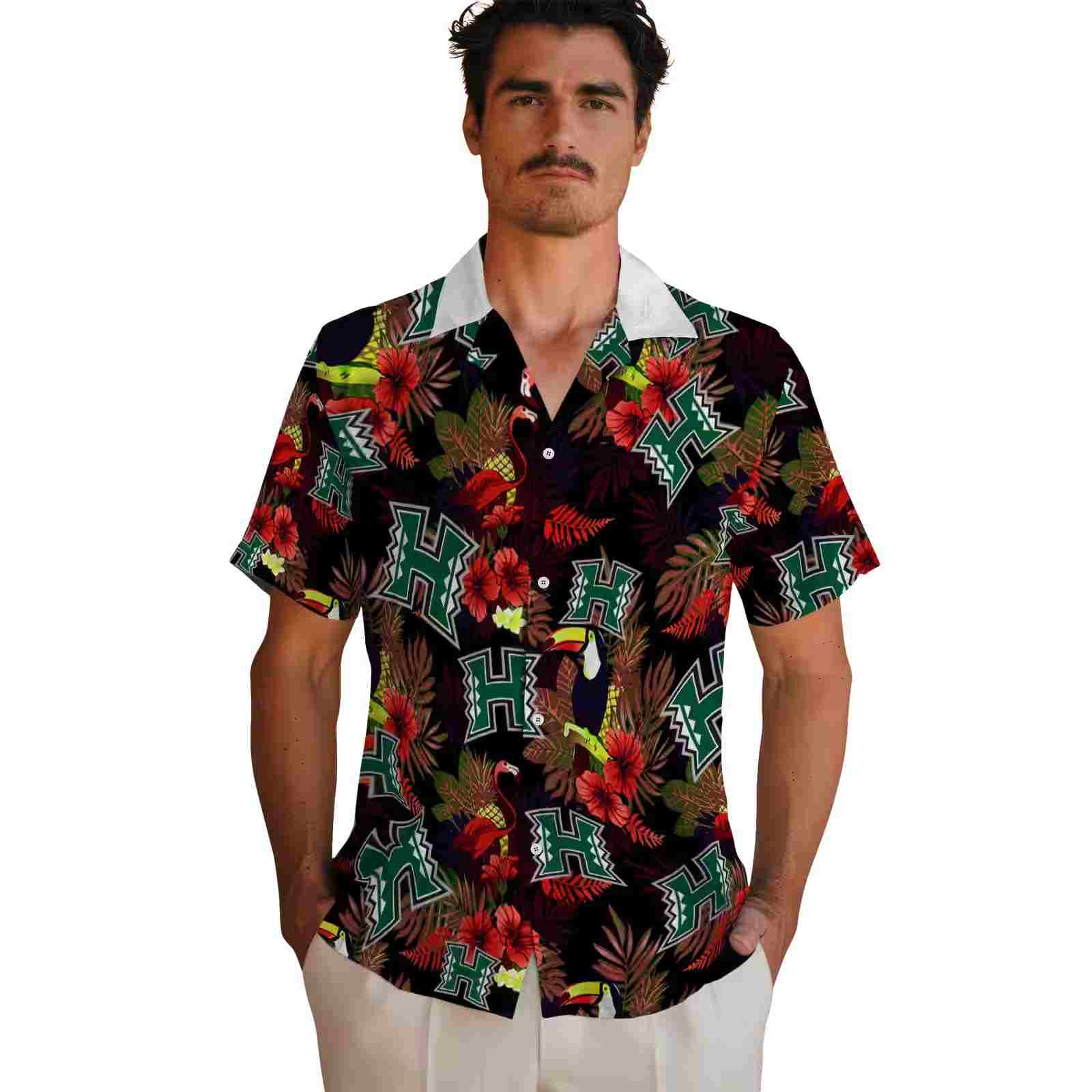 hawaii rainbow warriors floral toucan green red hawaiian shirt fashion forward