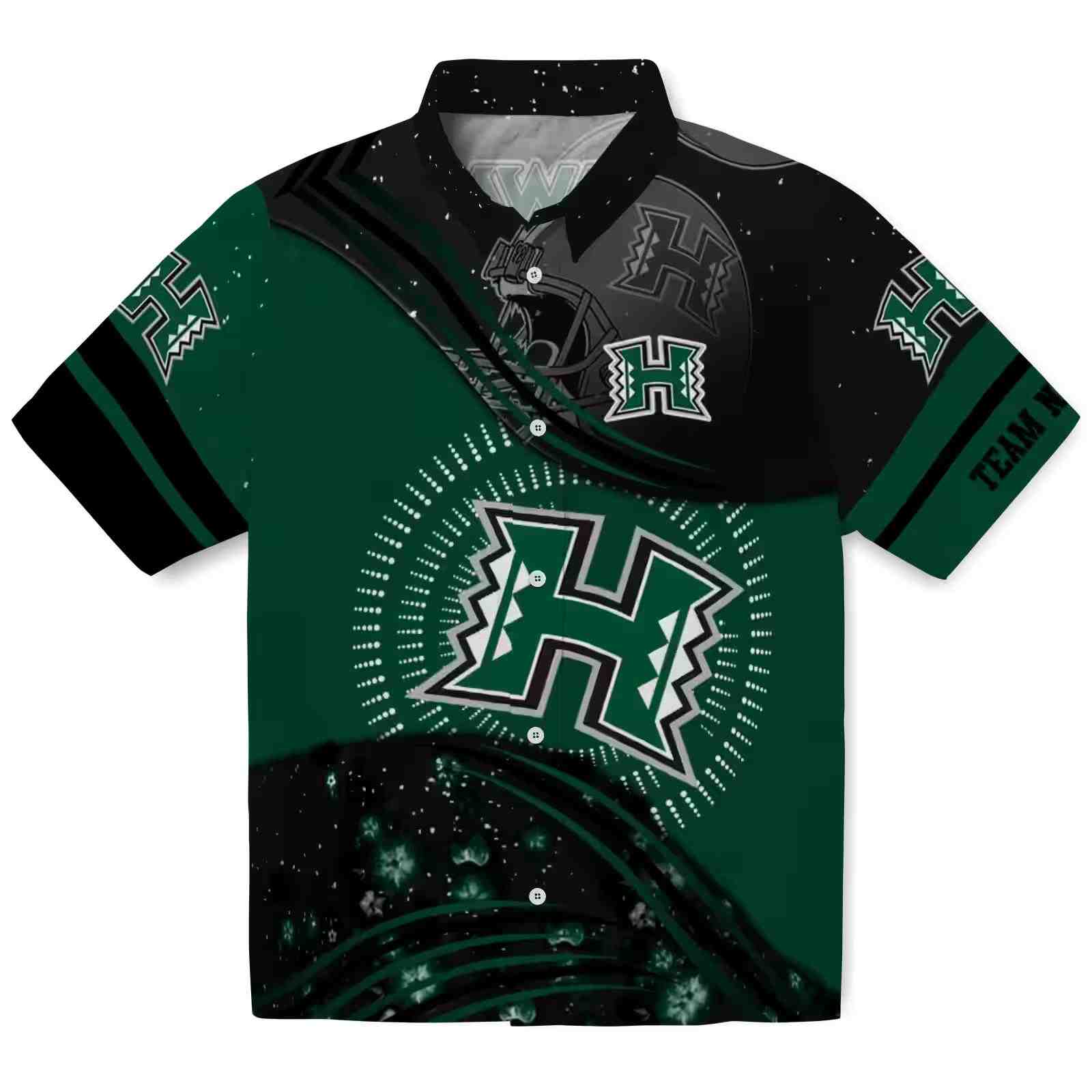 Hawaii Rainbow Warriors Football Wave Green Black Hawaiian Shirt