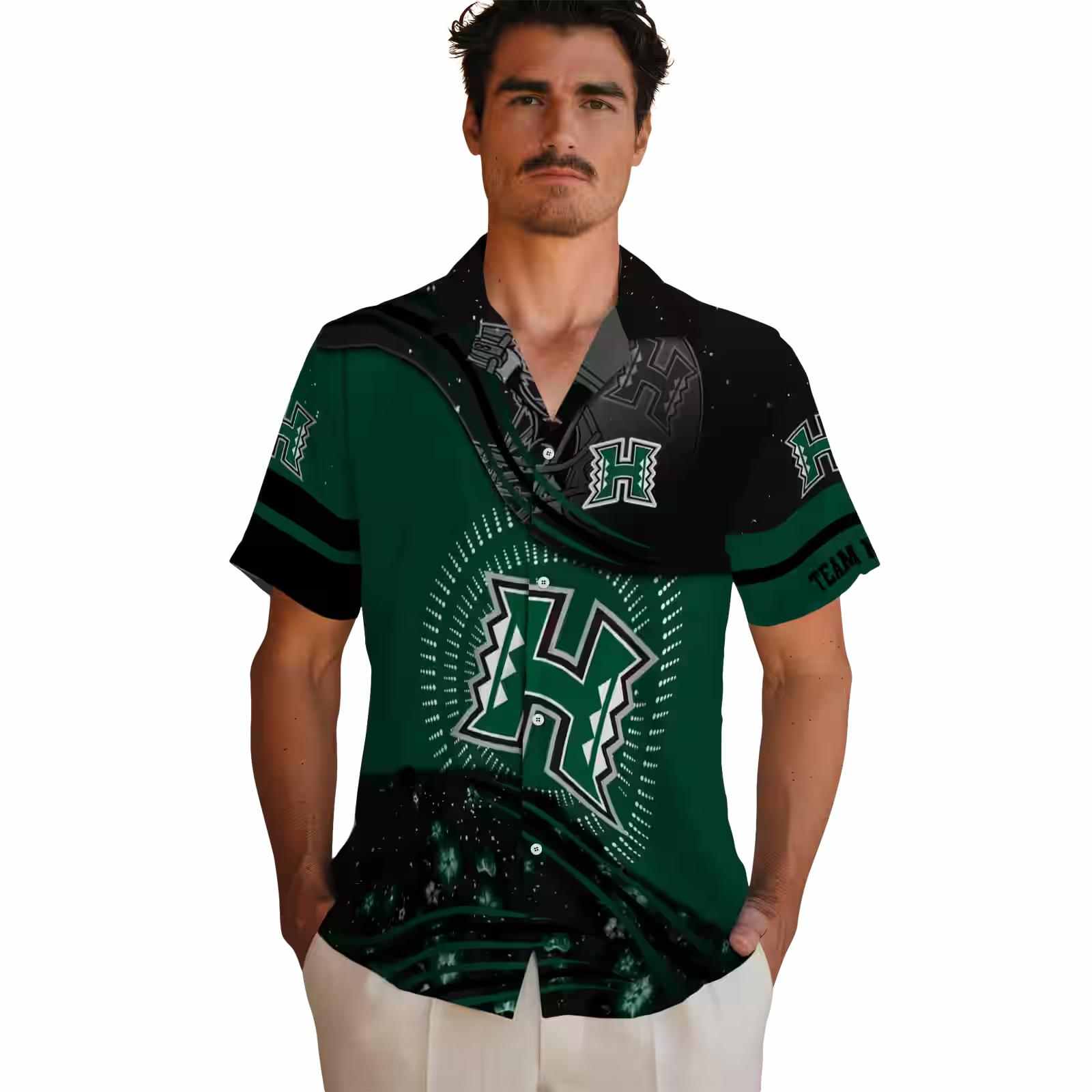 hawaii rainbow warriors football wave green black hawaiian shirt fashion forward