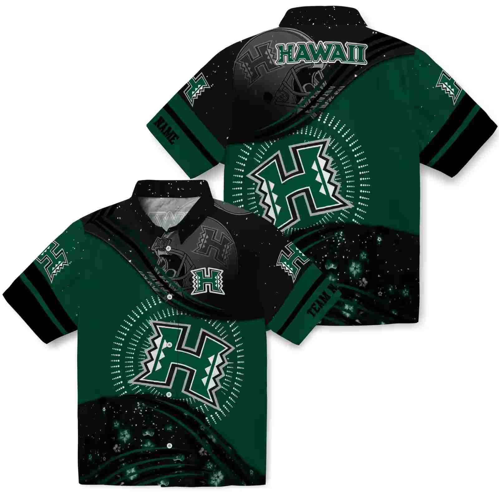 hawaii rainbow warriors football wave green black hawaiian shirt high quality