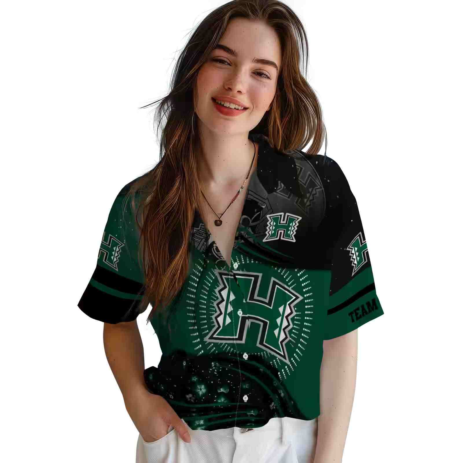 hawaii rainbow warriors football wave green black hawaiian shirt latest model