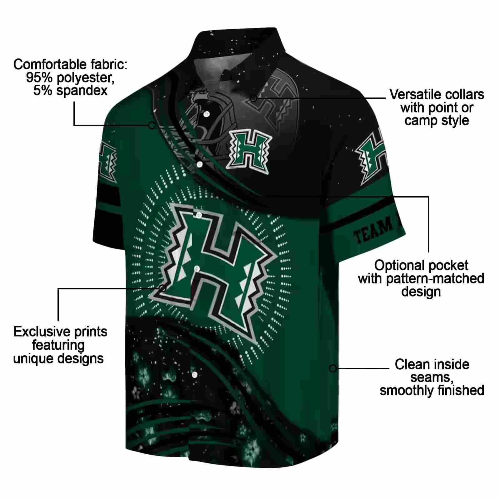 hawaii rainbow warriors football wave green black hawaiian shirt new arrival