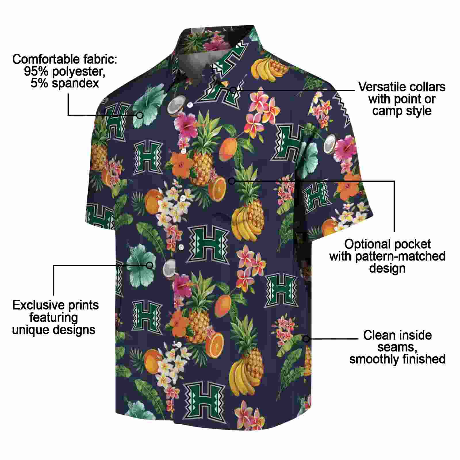 hawaii rainbow warriors hibiscus and fruit navy blue hawaiian shirt new arrival