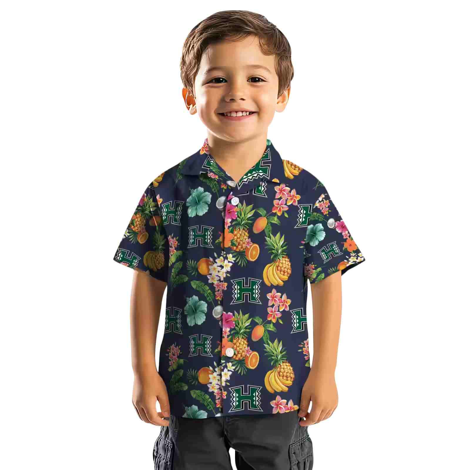 hawaii rainbow warriors hibiscus and fruit navy blue hawaiian shirt top rated