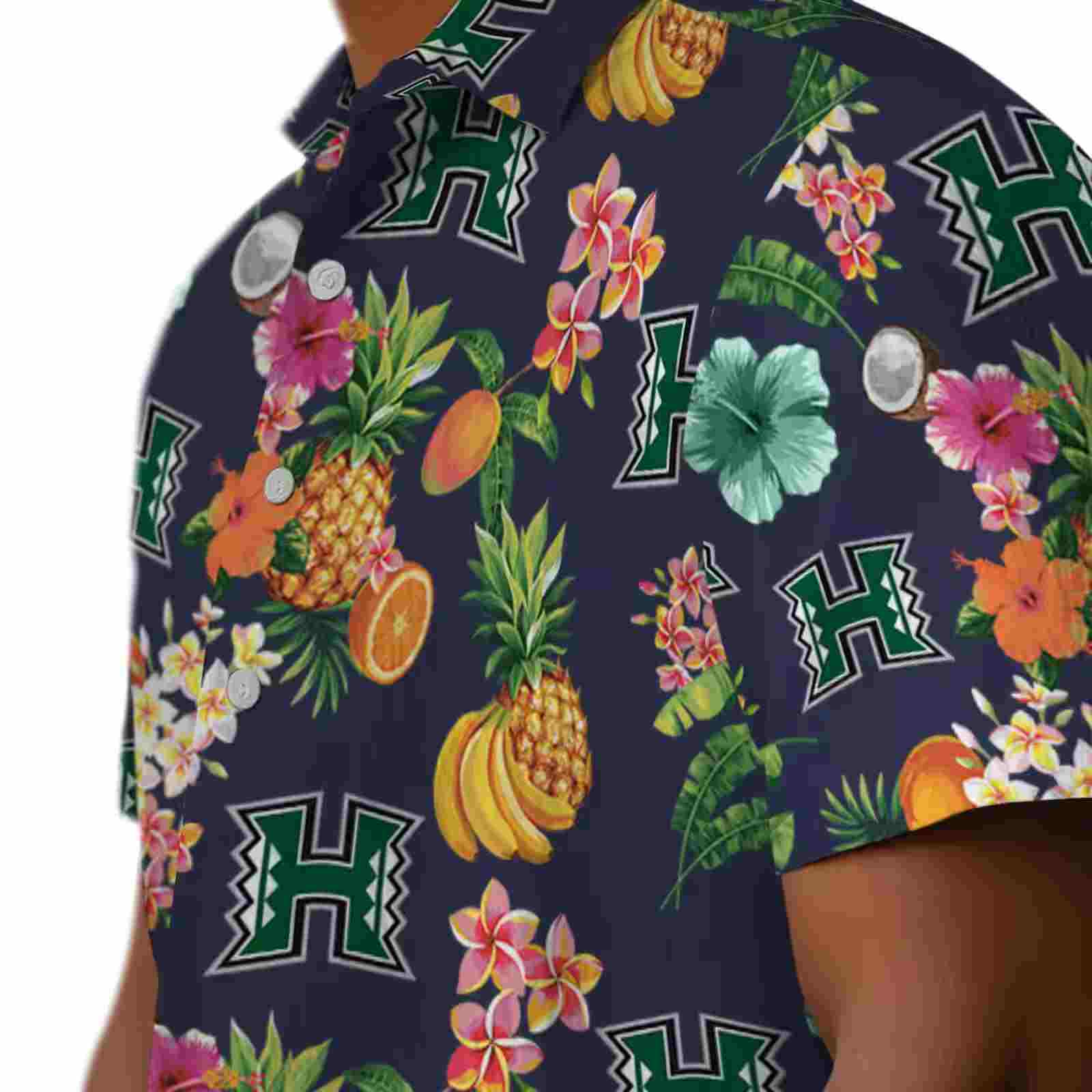 hawaii rainbow warriors hibiscus and fruit navy blue hawaiian shirt trendy