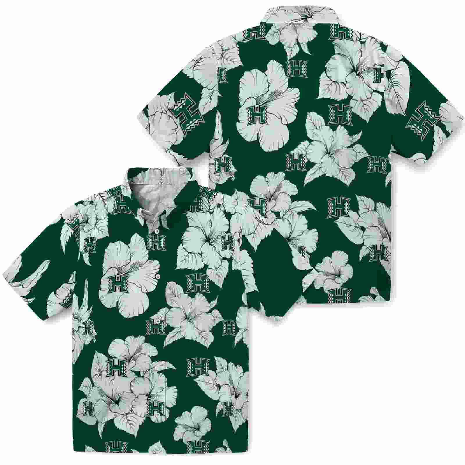 hawaii rainbow warriors hibiscus blooms green white hawaiian shirt high quality