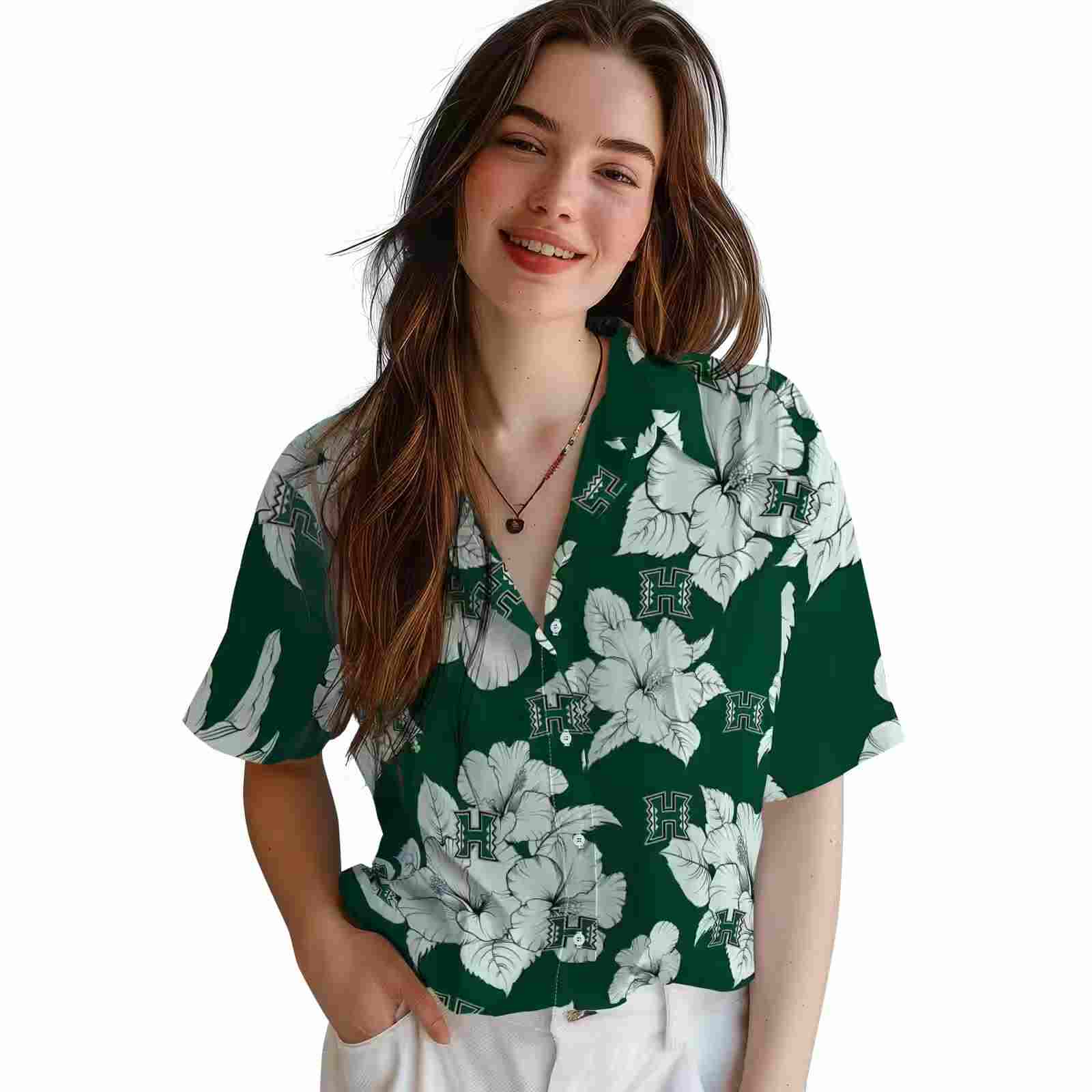 hawaii rainbow warriors hibiscus blooms green white hawaiian shirt latest model