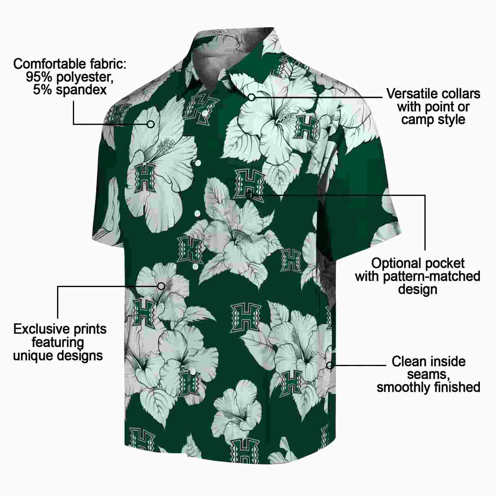 hawaii rainbow warriors hibiscus blooms green white hawaiian shirt new arrival