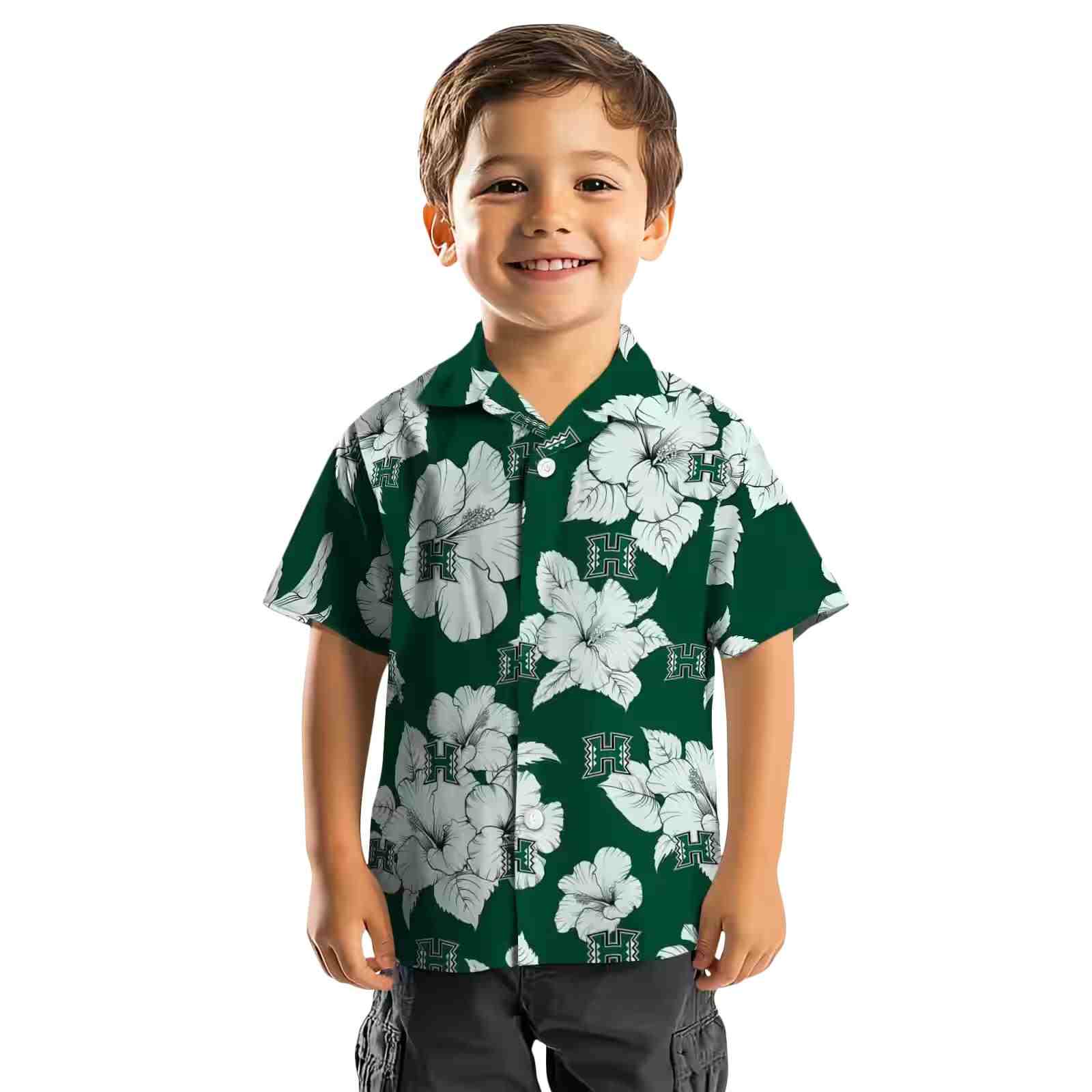 hawaii rainbow warriors hibiscus blooms green white hawaiian shirt top rated