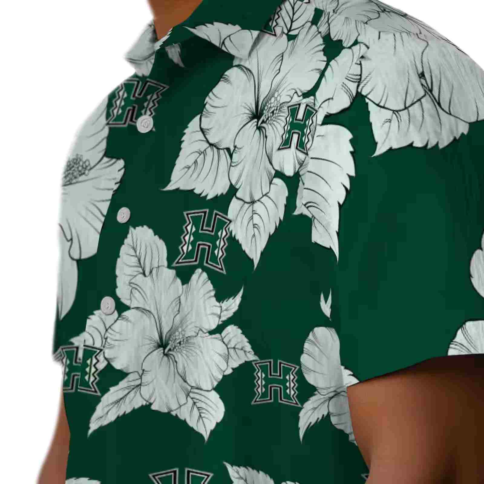 hawaii rainbow warriors hibiscus blooms green white hawaiian shirt trendy