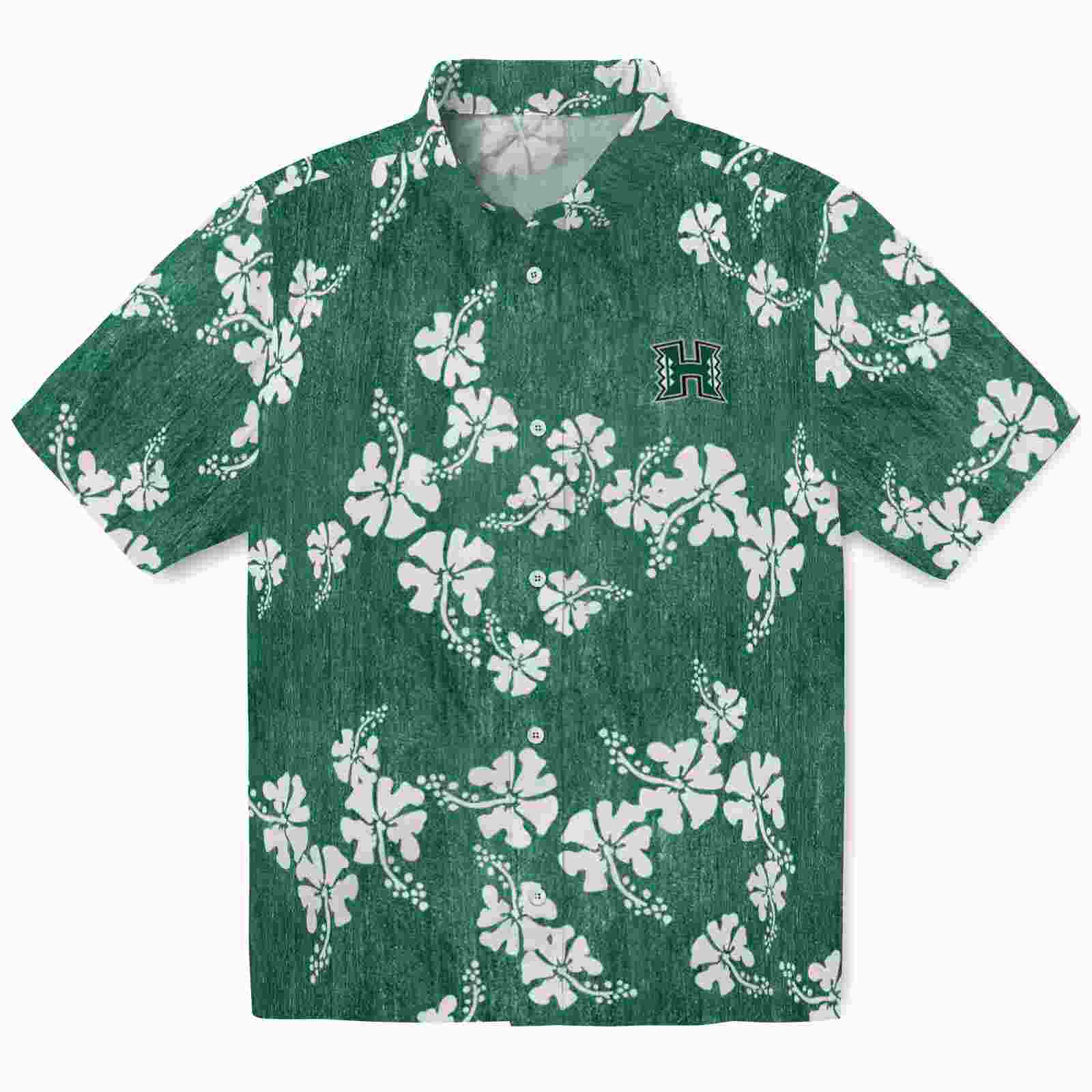 Hawaii Rainbow Warriors Hibiscus Clusters Green Hawaiian Shirt