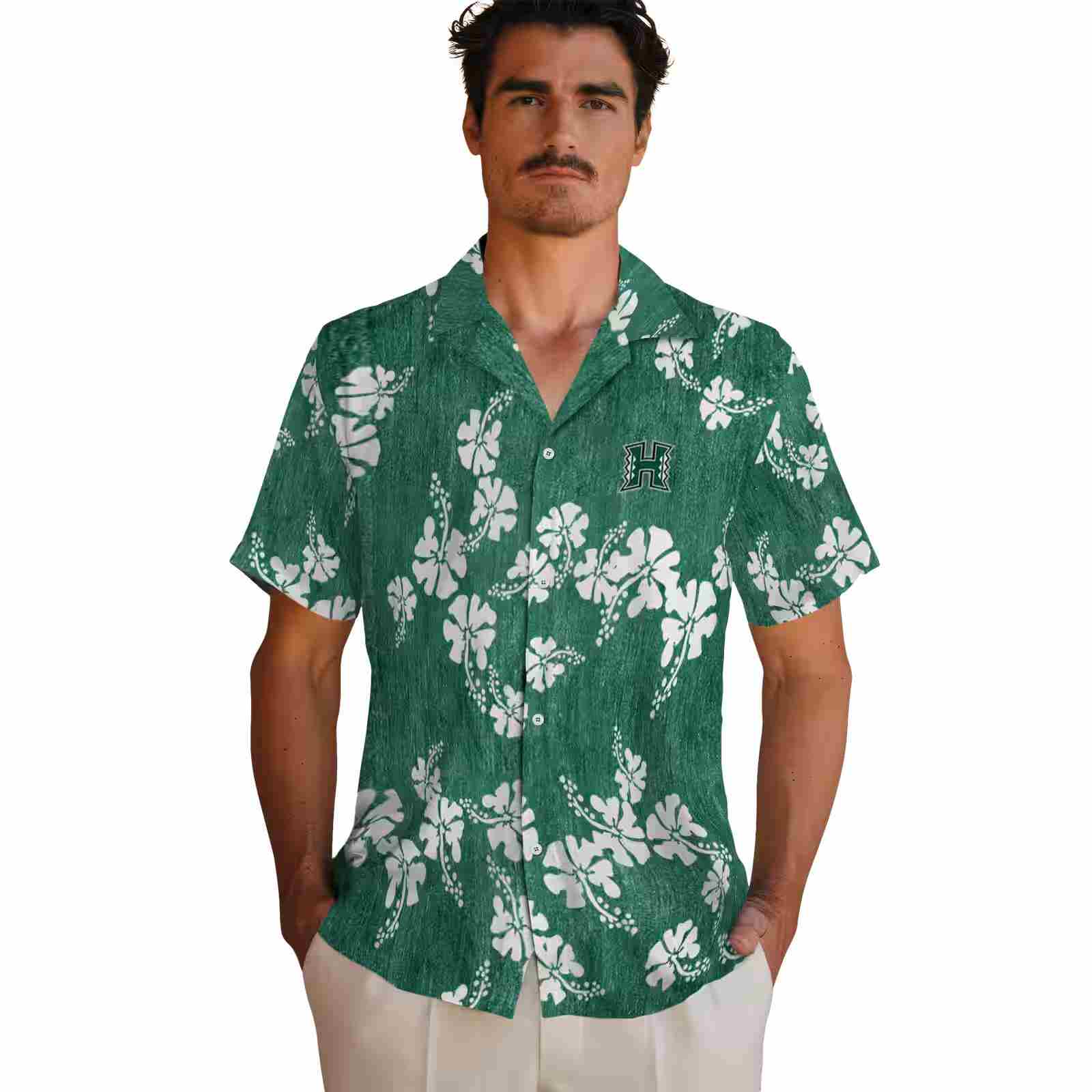 hawaii rainbow warriors hibiscus clusters green hawaiian shirt fashion forward