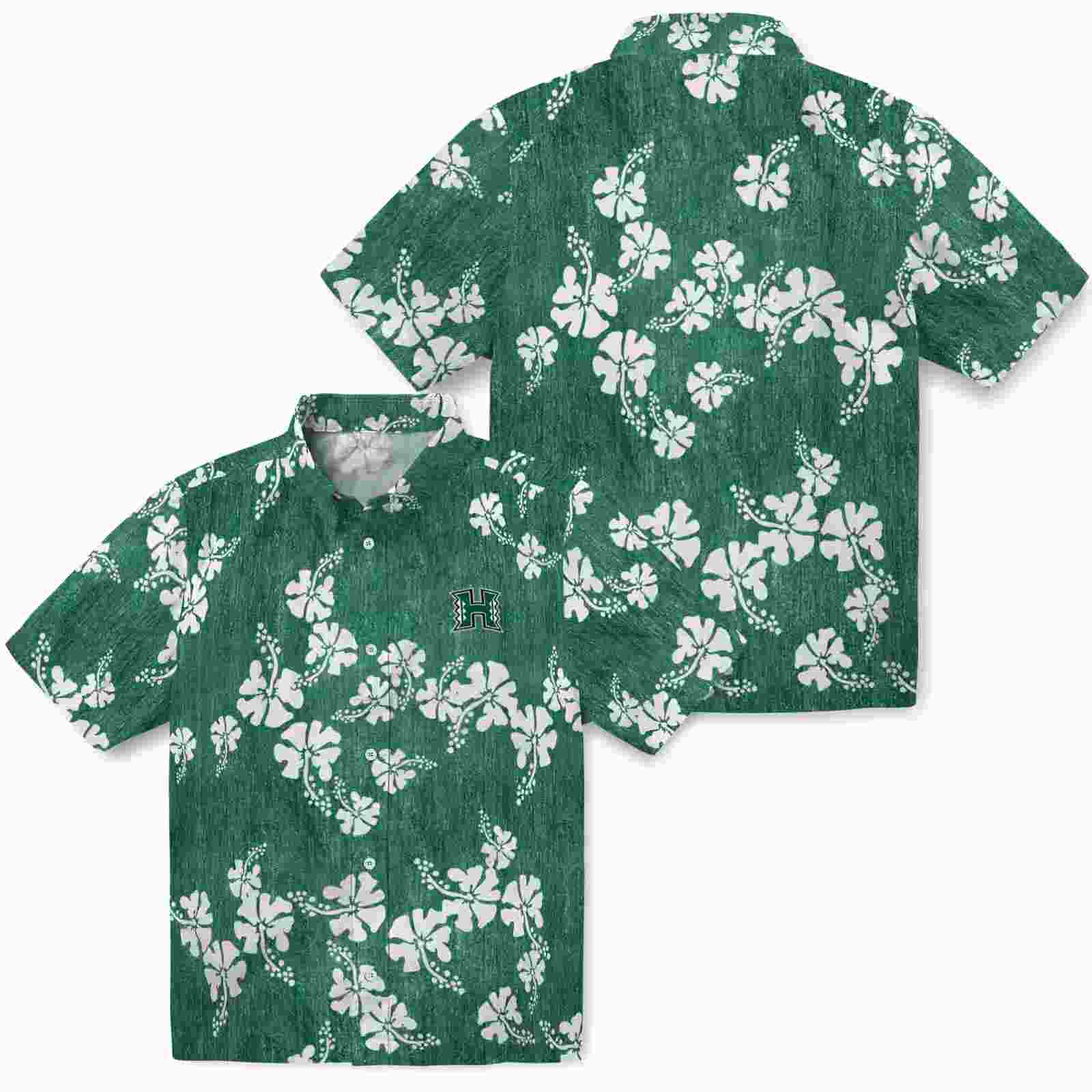 hawaii rainbow warriors hibiscus clusters green hawaiian shirt high quality