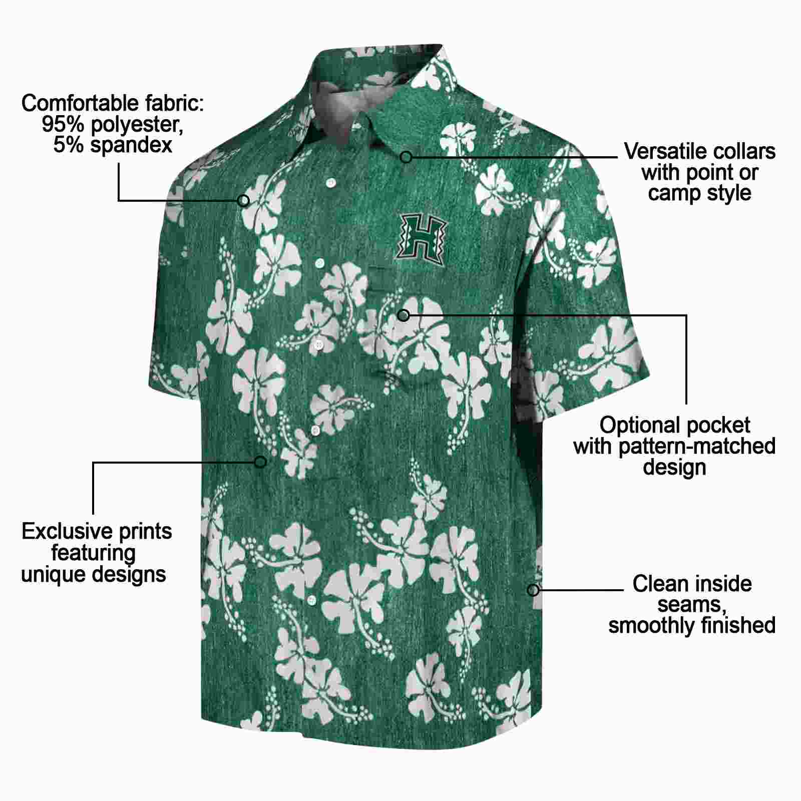 hawaii rainbow warriors hibiscus clusters green hawaiian shirt new arrival