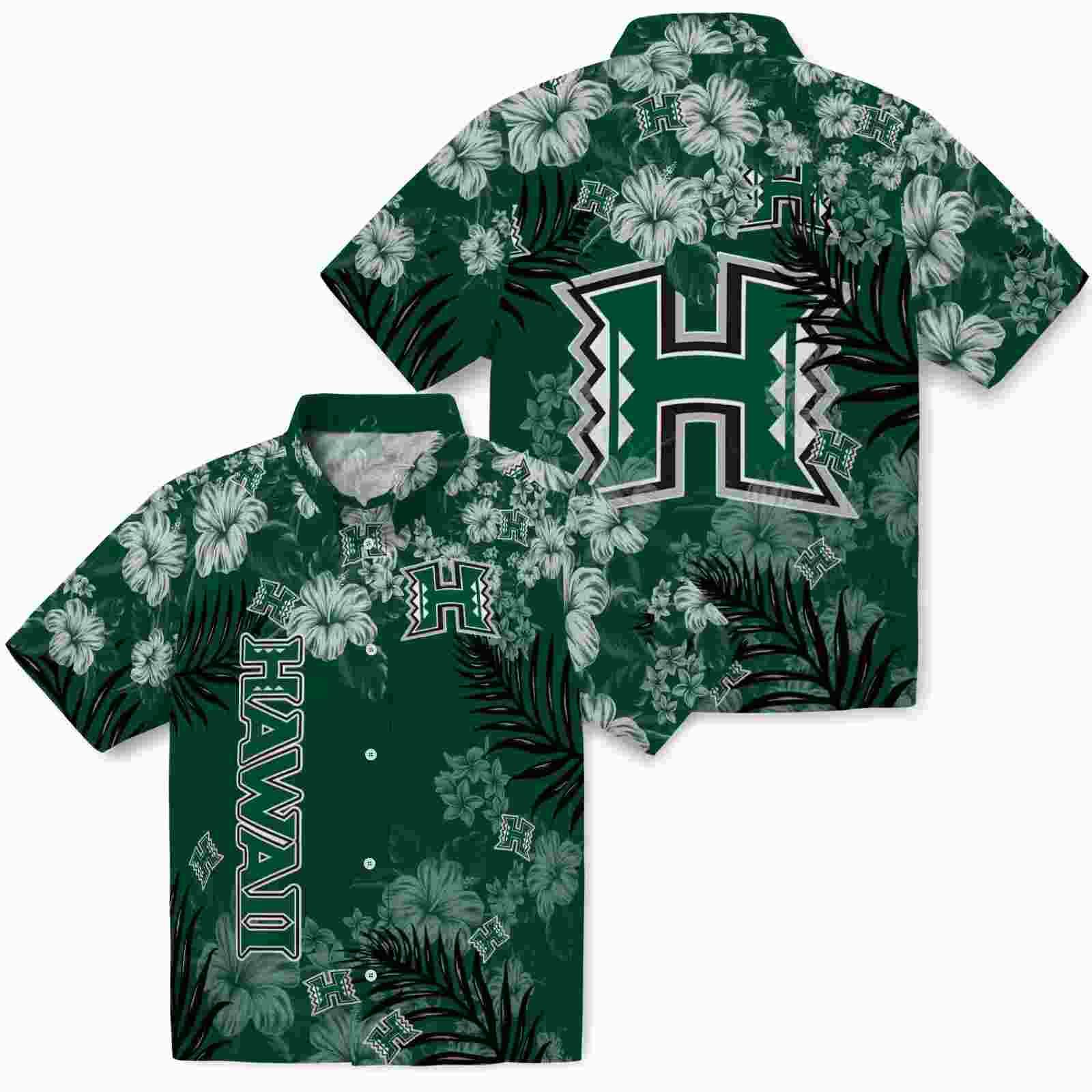 hawaii rainbow warriors hibiscus print green hawaiian shirt high quality