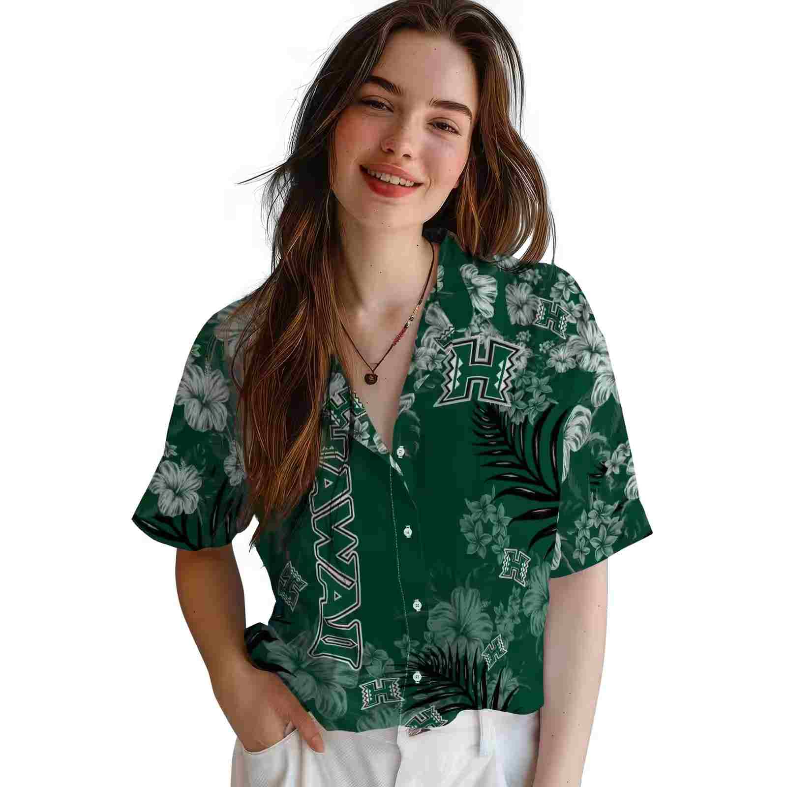 hawaii rainbow warriors hibiscus print green hawaiian shirt latest model