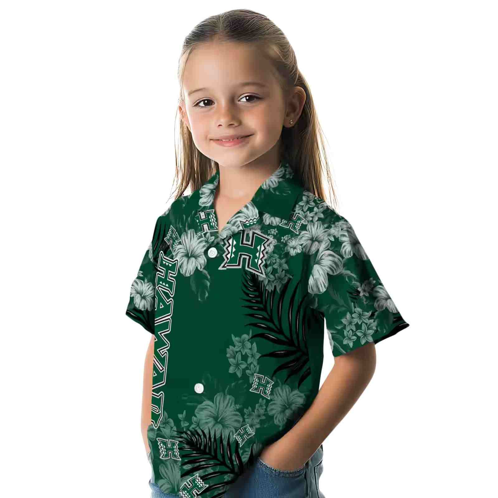 hawaii rainbow warriors hibiscus print green hawaiian shirt premium grade