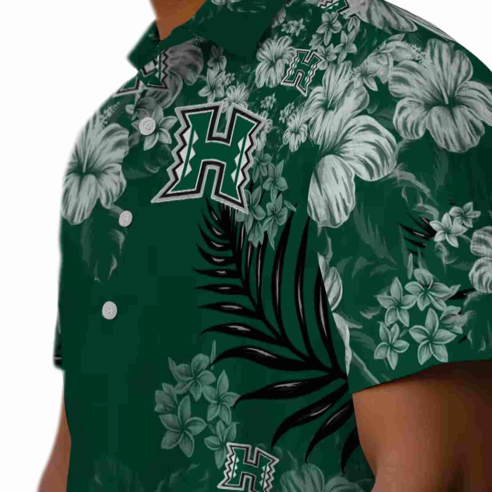 hawaii rainbow warriors hibiscus print green hawaiian shirt trendy