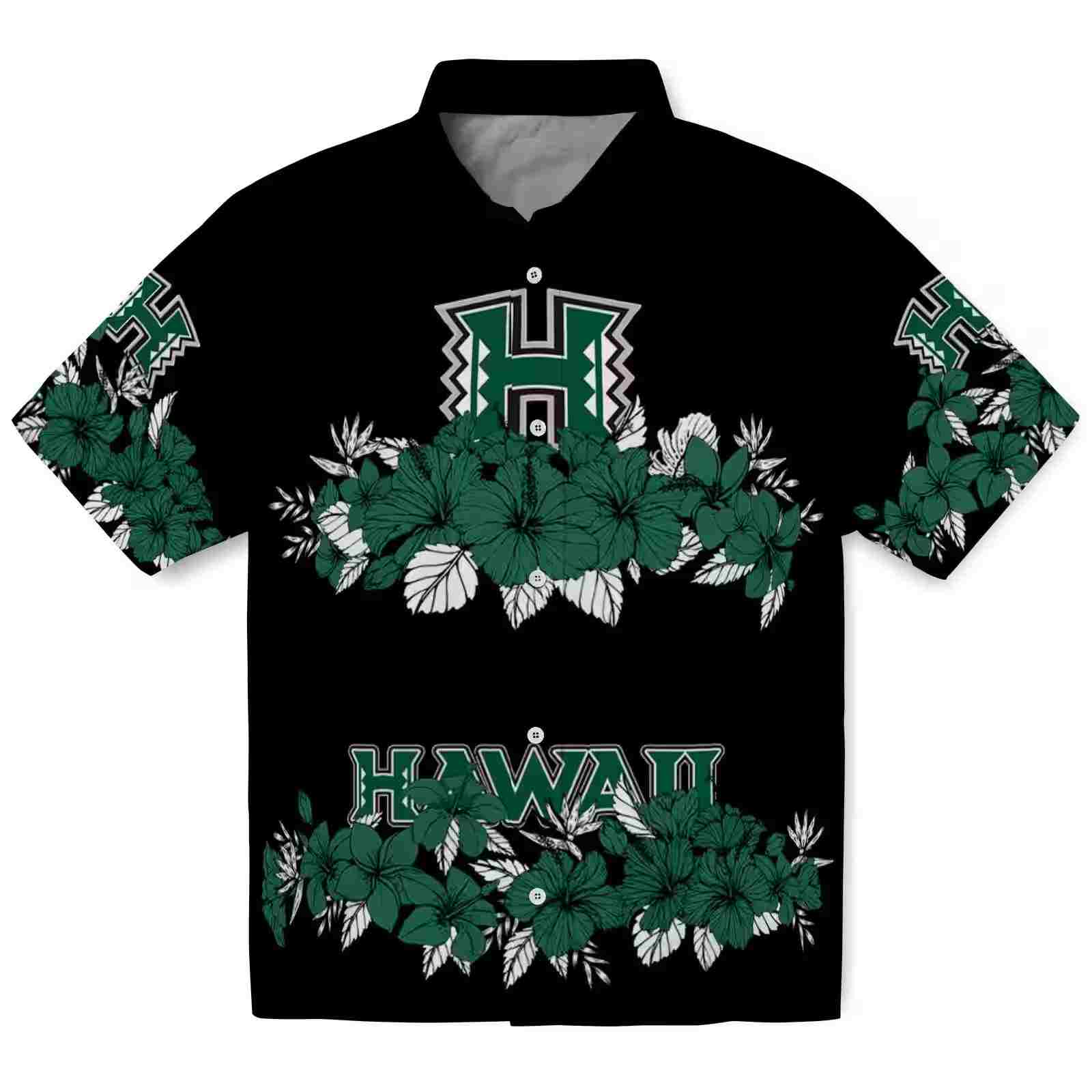 Hawaii Rainbow Warriors Hibiscus Stripe Green Black Hawaiian Shirt