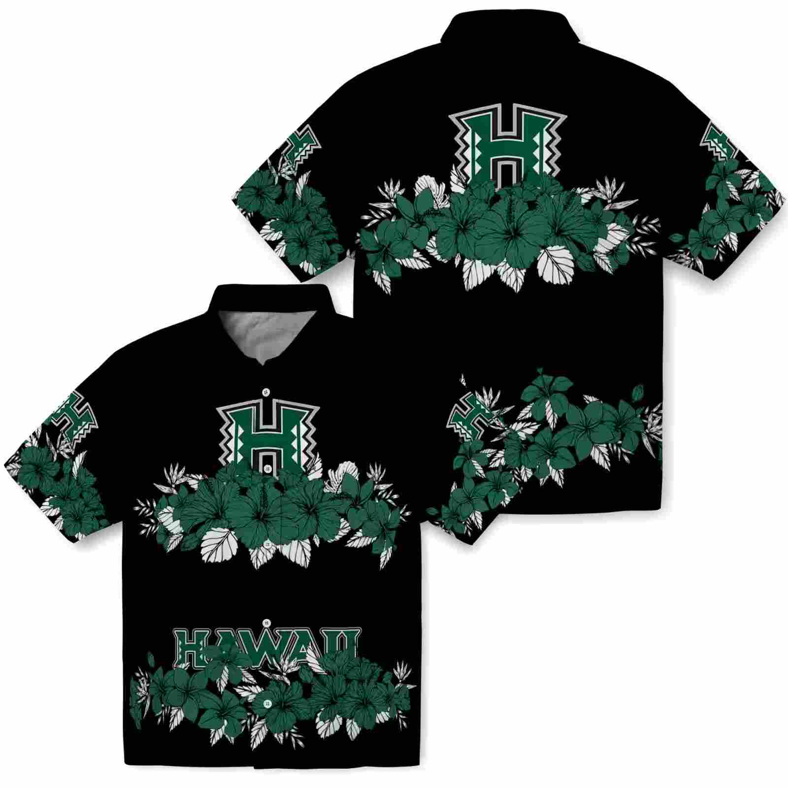 hawaii rainbow warriors hibiscus stripe green black hawaiian shirt high quality