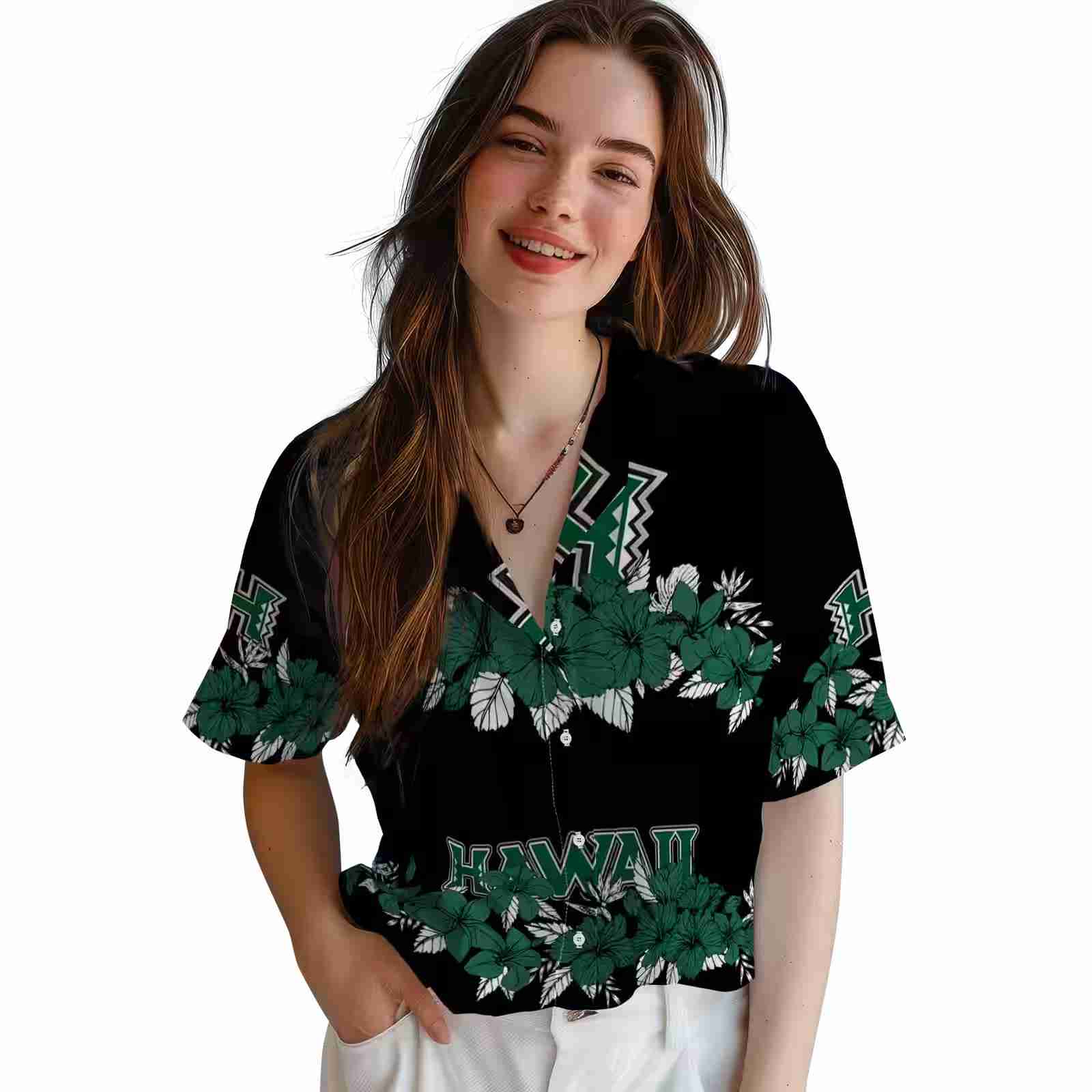 hawaii rainbow warriors hibiscus stripe green black hawaiian shirt latest model