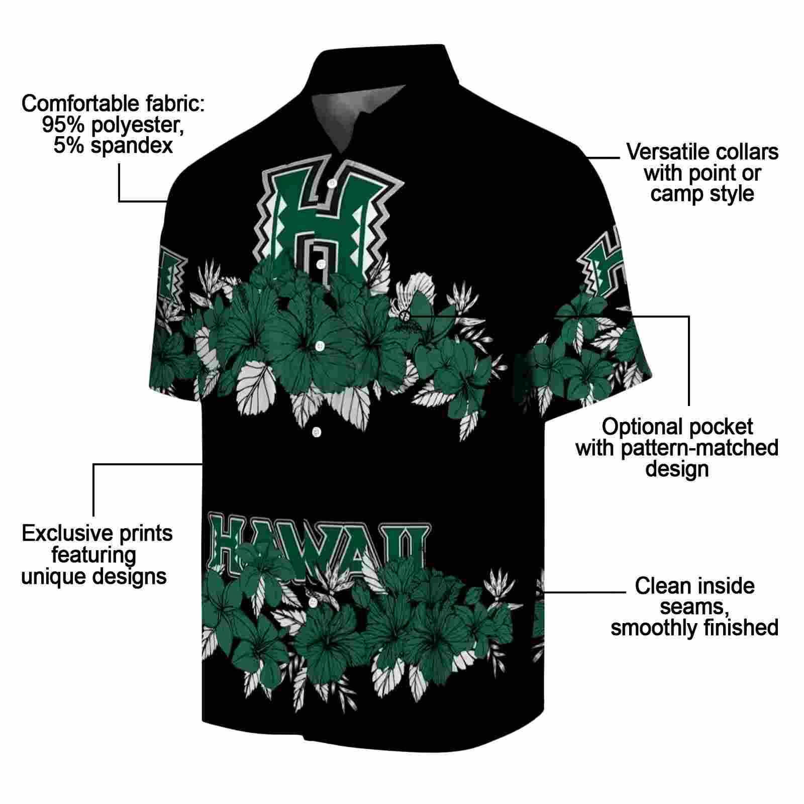 hawaii rainbow warriors hibiscus stripe green black hawaiian shirt new arrival