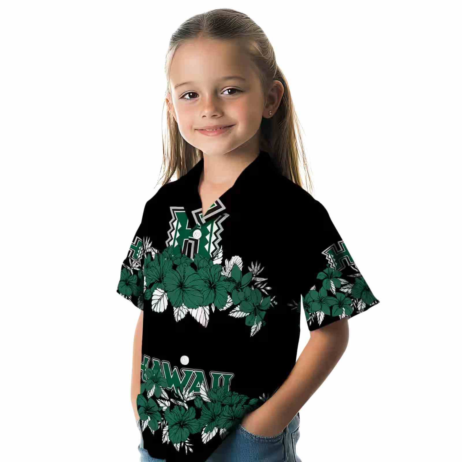 hawaii rainbow warriors hibiscus stripe green black hawaiian shirt premium grade